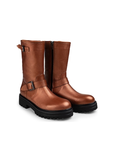 Deery Hakiki Deri Bakır Rengi Kadın Bot Bakır
