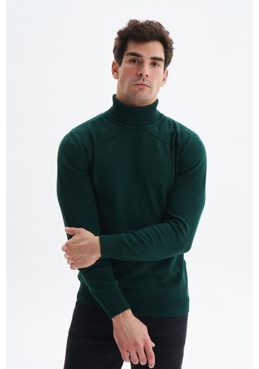 Arma Erkek Slim Fit Likralı Akrilik Kumaş Boğazlı Yaka Triko Kazak K0kro0862 Yeşil