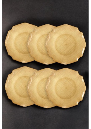 Digithome Fabric 6 Lı Cam Dalgalı Kumaş Supla Tabak 32cm Metalik Altın Akc429 C320.045 Altın