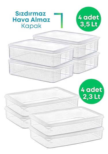 8'li Set 2,3 Lt Ve 3,5 Lt Sızdırmaz Buzluk Saklama Kabı