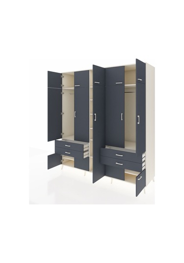 Kronos Dolap 12 Raflı 4 Çekmeceli 2 Askılı 220x59x243 Aytaşı-antrasit/antrasit Antrasıt/antrasıt