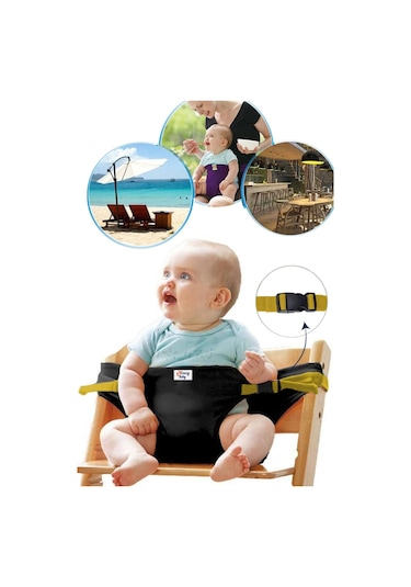 Kumaş Mama Sandalyesi Mama Sandalyesi Emniyet Kemeri Siyah