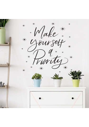 İngilizce Önceliğiniz Olsun Yatak Odası Ev Dekorasyonu Pvc Duvar Sticker Kendinden Yapışkanlı 32 39cm Şeffaf