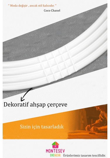 Safir Ahşap Beyaz Yuvarlak Ayna Işlemeli Duvar Banyo Aynası 69 Cm