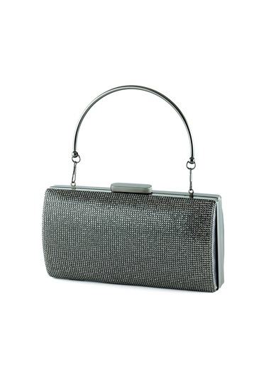 Erkan Saçmacı Antrasit Saten Kristal Taşlı Metal Saplı Abiye El Çantası Antrasit