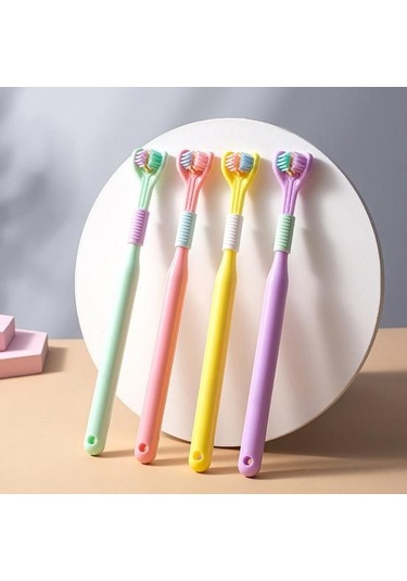 Üç Taraflı Diş Fırçası Yumuşak Kıllar Nazik Temiz Değiştirilebilir Başlıklar Kaymaz Saplı 360 Derece Kapsama Diş Fırçaları