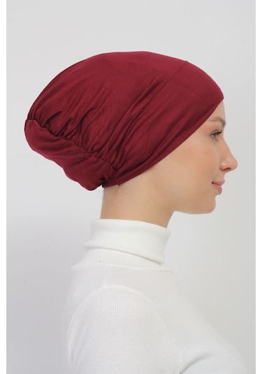 Lastikli Kaymaz Geçmeli Pratik Tesettür Bone Bordo