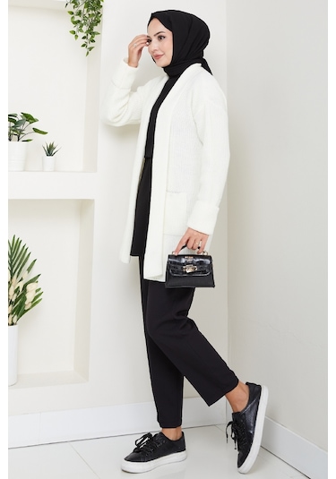 Enfil Şal Yaka Triko Hırka 1598 - Beyaz Beyaz