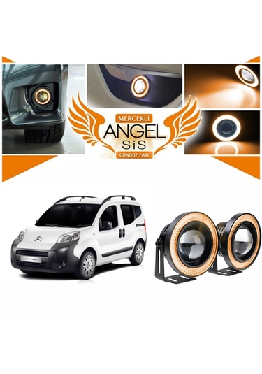 Citroën Nemo Uyumlu, Universal Mercekli Led Sis Farı, 76mm Turuncu Renk