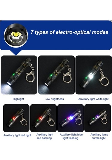 Novahub Siyah Anahtarlık Led Feneri, 7 Işık Modu, Type-c Hızlı Şarj, Su Geçirmez Darbeye Dayanıklı, 200mah Pil, Mini Taşınabilir Led Fener Siyah