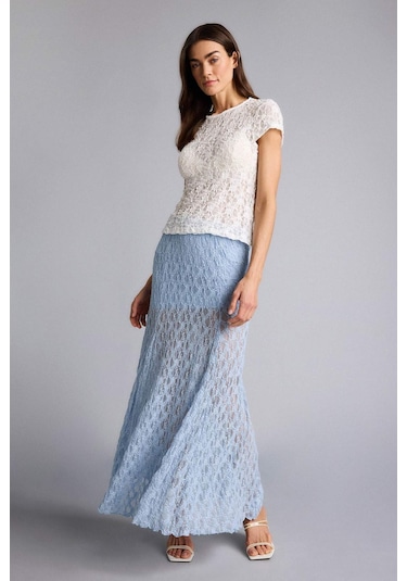 Defacto A Kesim Normal Bel Astarlı Dantel Maxi Etek F8154ax26spbe744 Mavi-be744