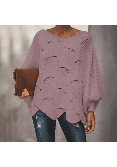 Tongxida Kadın Modası Rahat Uzun Kollu O Yaka Bol Kazaklar Bordo, Büyük Beden, Sonbahar Kış Bordo