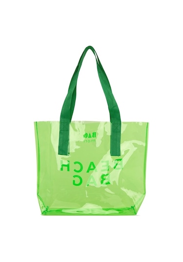 Bagmori Beach Bag Baskılı Şeffaf Plaj Çantası Yeşil