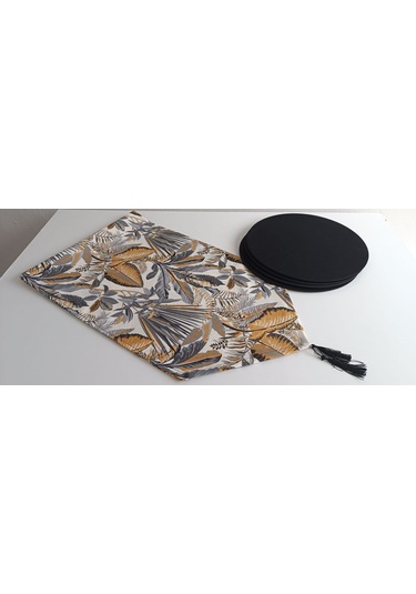 Kauçuk Hardal Desenli Runner Ve 4lü Supla Takımı Gri