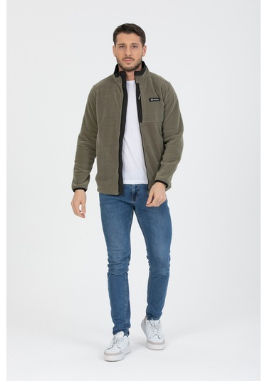 Fermuarlı Garnili Polar Khaki Koyu Haki