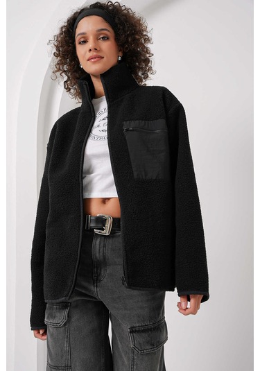 Gabria Fermuarlı Tek Cep Hırka Siyah