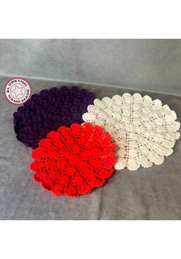 Uretti - Yıldız 7202 - El Örgüsü Mor + Kırmızı + Beyaz 3'lü Lif Seti