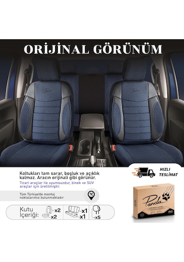 Panda Elegant Serisi Dokuma Kumaş Oto Koltuk Kılıfı - Mavi - Siyah