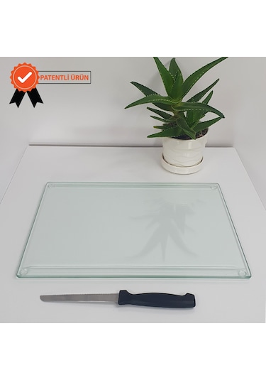 Decorita Cam Kesme Tahtası Kanallı Kesme Tablası Yeni Ahşap Görünüm 25 x 35 CM
