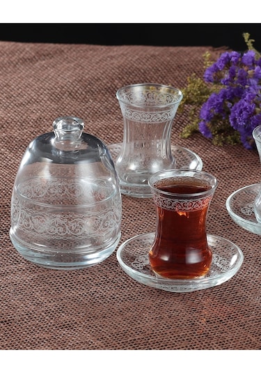 Kikovski 13 Parça Çay Seti - Gravür Desen - İnci Şeffaf