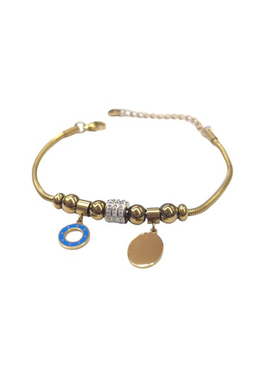 Çelik Mavi Mineli Çember Sallantılı Top Bileklik