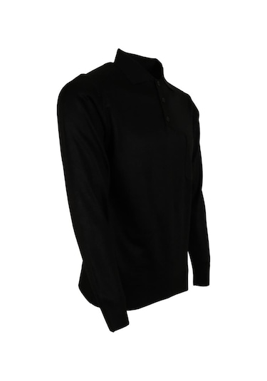 Erkek Siyah Kazak Polo Yaka Yünlü Klasik Normal Kesim Rar00645