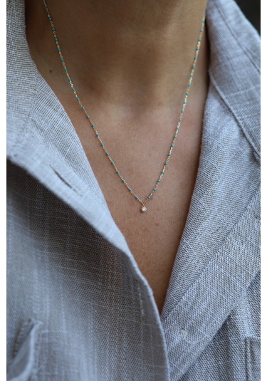 Yenigün Kuyumculuk 14 Ayar Altın Turkuaz Taşlı Ve Tek Taş Detaylı Kolye Kly17570 Sarı Altın