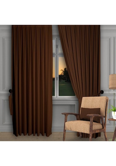 Açık Kahve Ada Fon Perde Normal Pile 1'e 2,5 Pile-açık Kahve Açık Kahverengi