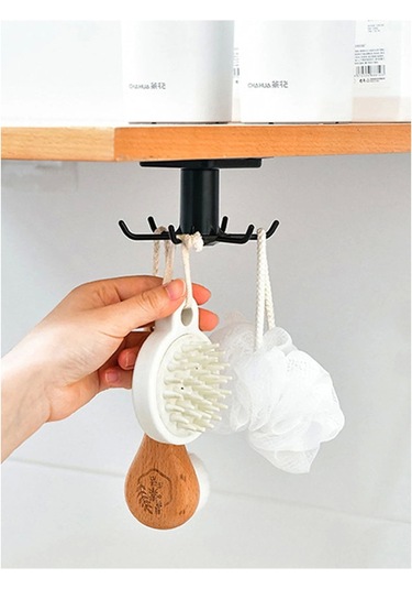 360 Dönen Altı Kancalı Çok Amaçlı Yapışkanlı Askı Mutfak Banyo Takı Askısı - 4 Adet Beyaz