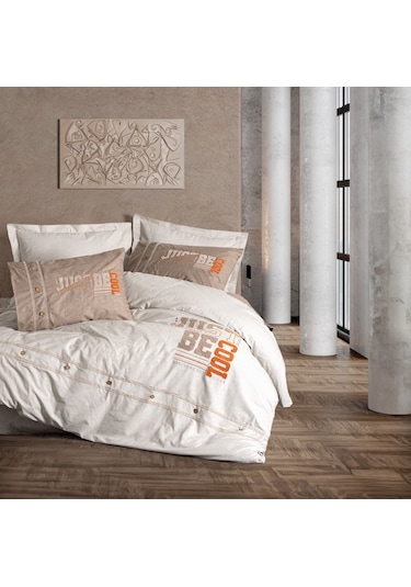 Cotton Box Mood Nakışlı Ranforce Çift Kişilik Nevresim Takımı Cool Kahve