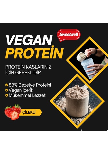 Sweetwell Çilek Aromalı Vegan Bezelye Proteini Tozu 3 x 400 G