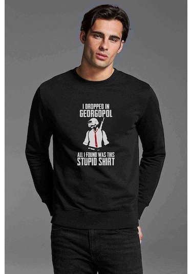 Pubg I Dropped In Georgopol Baskılı Siyah Erkek Sweatshirt