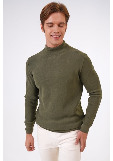 Haki Regular Fit Pamuklu Yarım Balıkçı Yaka Triko Kazak-haki Haki