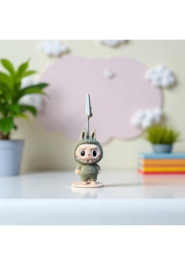 Dekoratif Sevimli Labubu Notluk - Kağıt Tutacağı - Fotoğraf Tutacak Haki