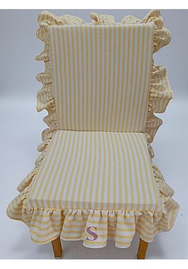 Sarı Çizgili Buldan Keteni Arkalıklı Fermuarlı Sandalye Minderi Çok Renkli