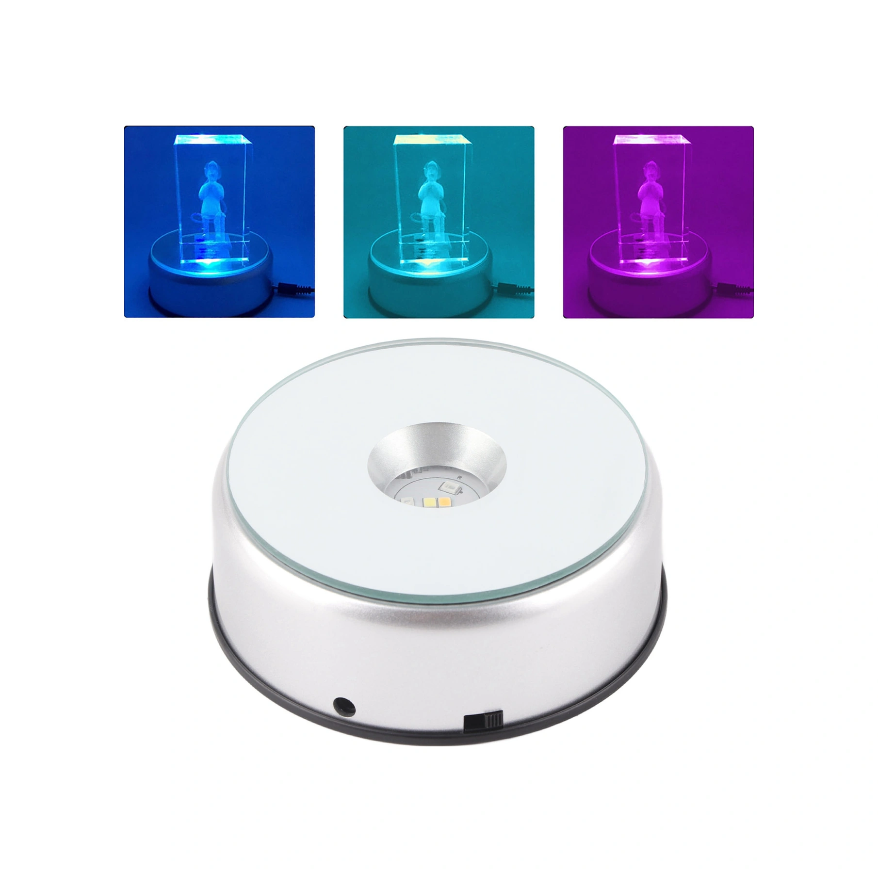 Wezone 7 Renkli Led Döner Kristal Gösterim Tabanı Pil/şarjlı - 10cm Çaplı, Amerikan Standartı Adaptörlü Diğer