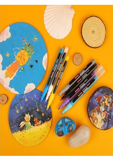 12 Renk Akrilik Markör Keçeli Kalem 1 Adet 12 Li Acrylic Paint Marker Taş Cam Metal Seramik Plastik Tuval Ahşap 0.5 Cm