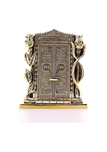 Gold Biblo 25 Cm Gül Kabe Kapısı Allah Muhammed Yazılı Polyester Üzerine Metal Kaplama Biblo