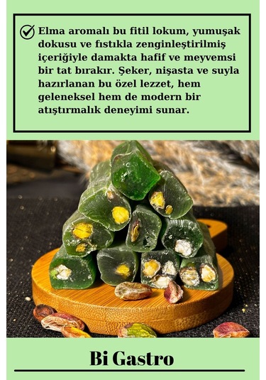 Elmalı Fıstıklı Çifte Kavrulmuş Fitil Lokum - Türk Lokumu - 400 Gr