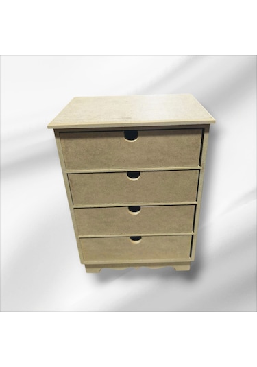 Ahşap Boyanabilir 4 Geniş Çekmeceli Takı-aksesuar Organizer Kutu