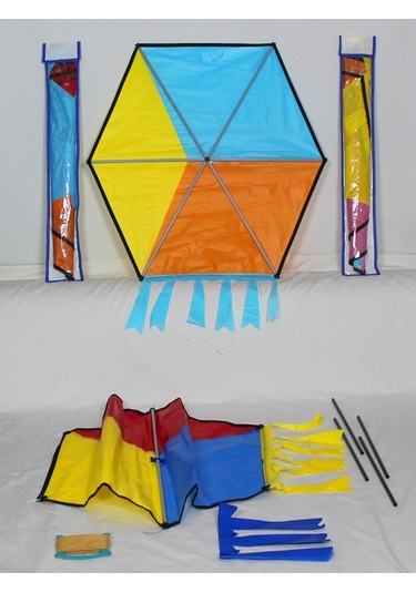 Gülen Uçurtma/Hışır Altıgen Küp Desen Uçurtma/Sarı Mavi Turuncu