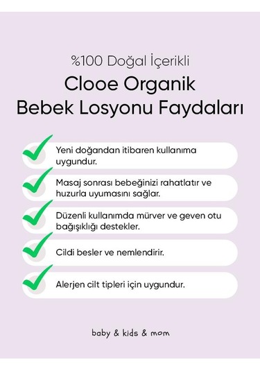 Clooe Organik Bebek Losyonu - 2 Li Fırsat Paketi Argan Yağı & Zeytinyağı, Yenidoğan İçin Uygun