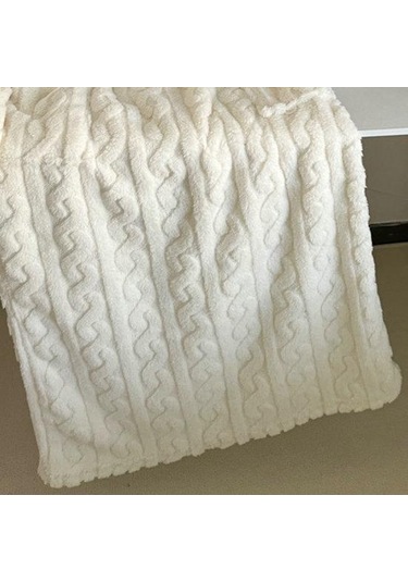 Sonbahar Kış Gecelik Kalın Mercan Polar Gevşek Cepler Sıcak Düz Renk Yuvarlak Boyun Bükülmüş Doku Uzun Kollu Tam Boy Termal Ev Tekstili Beyaz