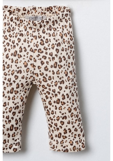 Durukoza Kız Bebek Leopar Taytlı Takım Krem