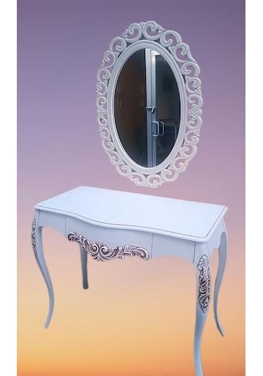 Dresuar Model 90522 Vintage Oymalı Bombe Kapak Kayın Lükens Ayak Beyaz El Yapım Beyaz