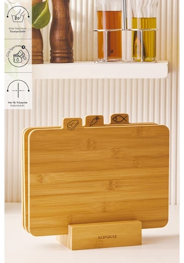 Karaca  Triple 4 Parça Ayaklı Bambu Kesme Tahtası Seti