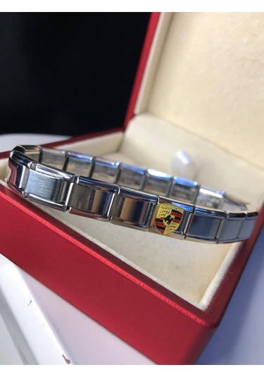 Erkek Kadın Çelik Bileklik - Porsche Logo Model Italy Nomi Charm Sevgiliye Eşe Babaya Gümüş