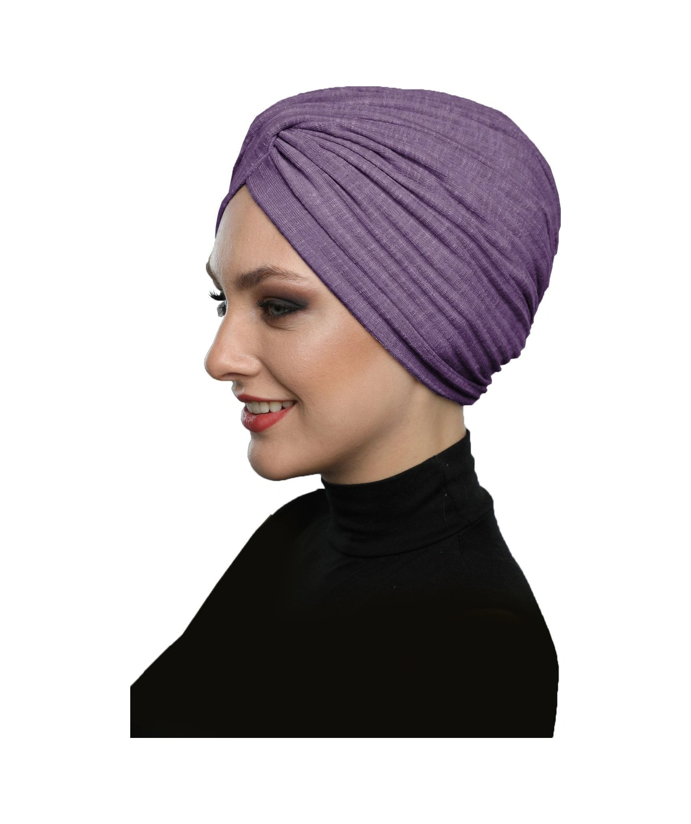 Çapraz Penye Astarlı Eflatun Hazır Türban Tesettür Havuz Bonesi Eflatun