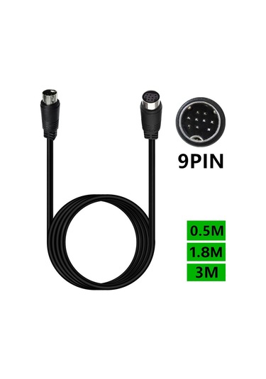 90 Derece Mini Dın 9 Pin Erkek - Dişi Tv Kutusu Adaptör Kablosu, Uzunluk: 1.8m Siyah