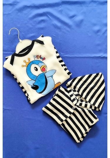 Penguen Desen 3 Lü Çocuk Takım-mavi Mavi